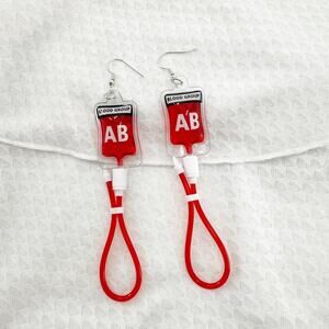 Fake Blood Bag Earrings, Vampire Dangle Earring, Nurse Earrings, Donor Earrings